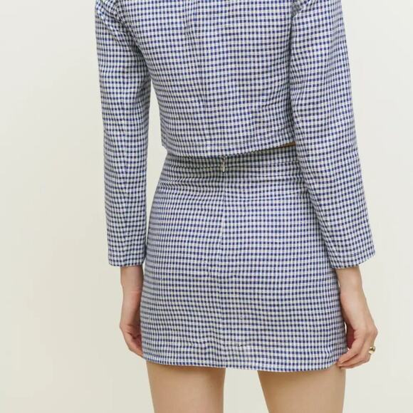 Reformation Elton Gingham Linen Set Cropped Blazer and Mini Skirt - Picture 5 of 11